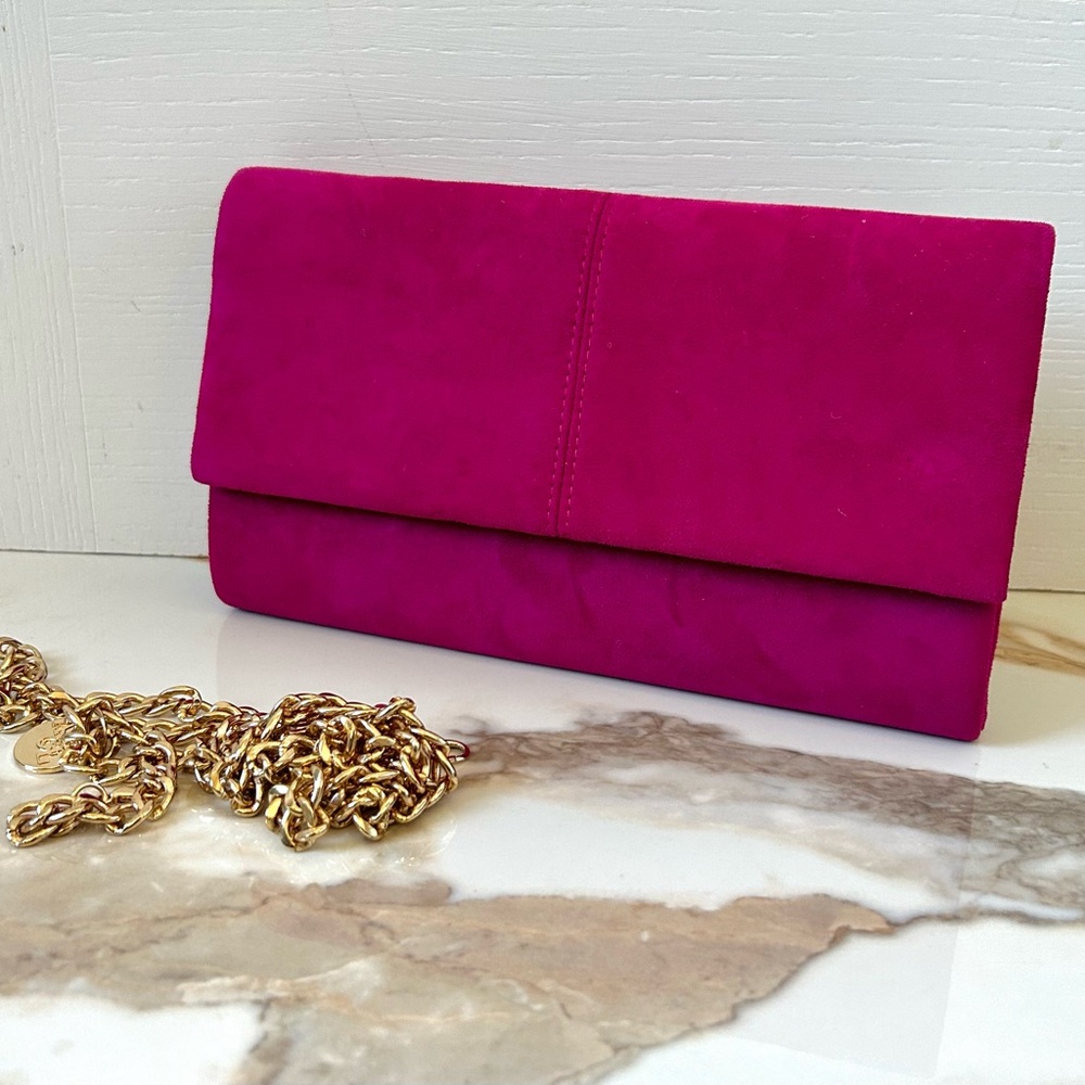 Ava & Lina Magenta Micro Suede Flap Clutch 5" x 12" x 2" - Picture 9 of 13